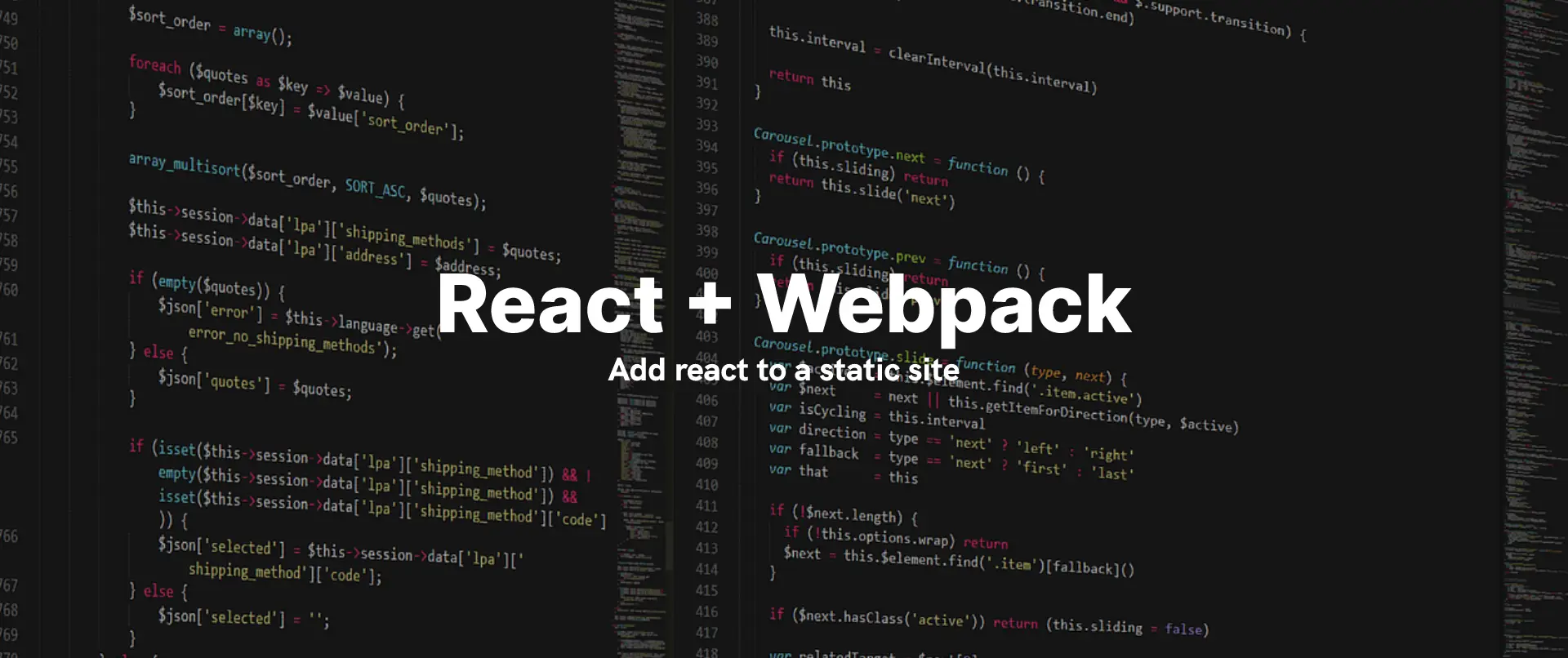 Code background with React plus webpack